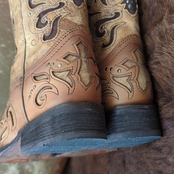 CORRAL C1167 antique tan distressed leather cowgirl western boots square toe 9.5 - Picture 14 of 16